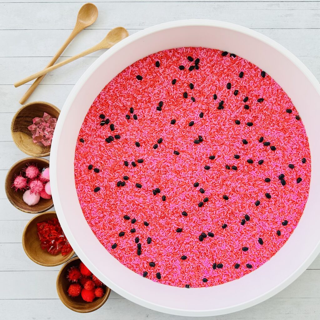 Watermelon Colored Rice Sensory Bin - Best Summer Sensory Activities For Kids