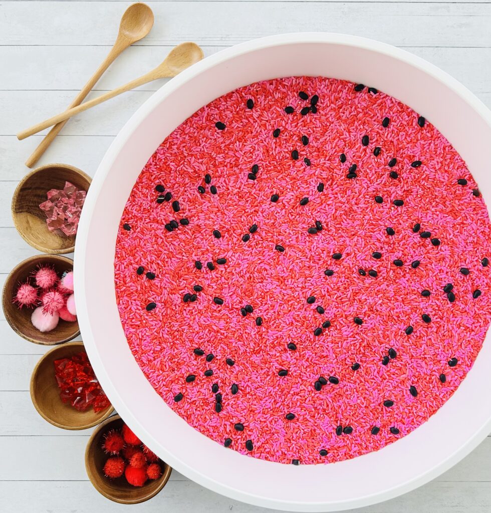 How To Make A Watermelon Colored Rice Sensory Bin