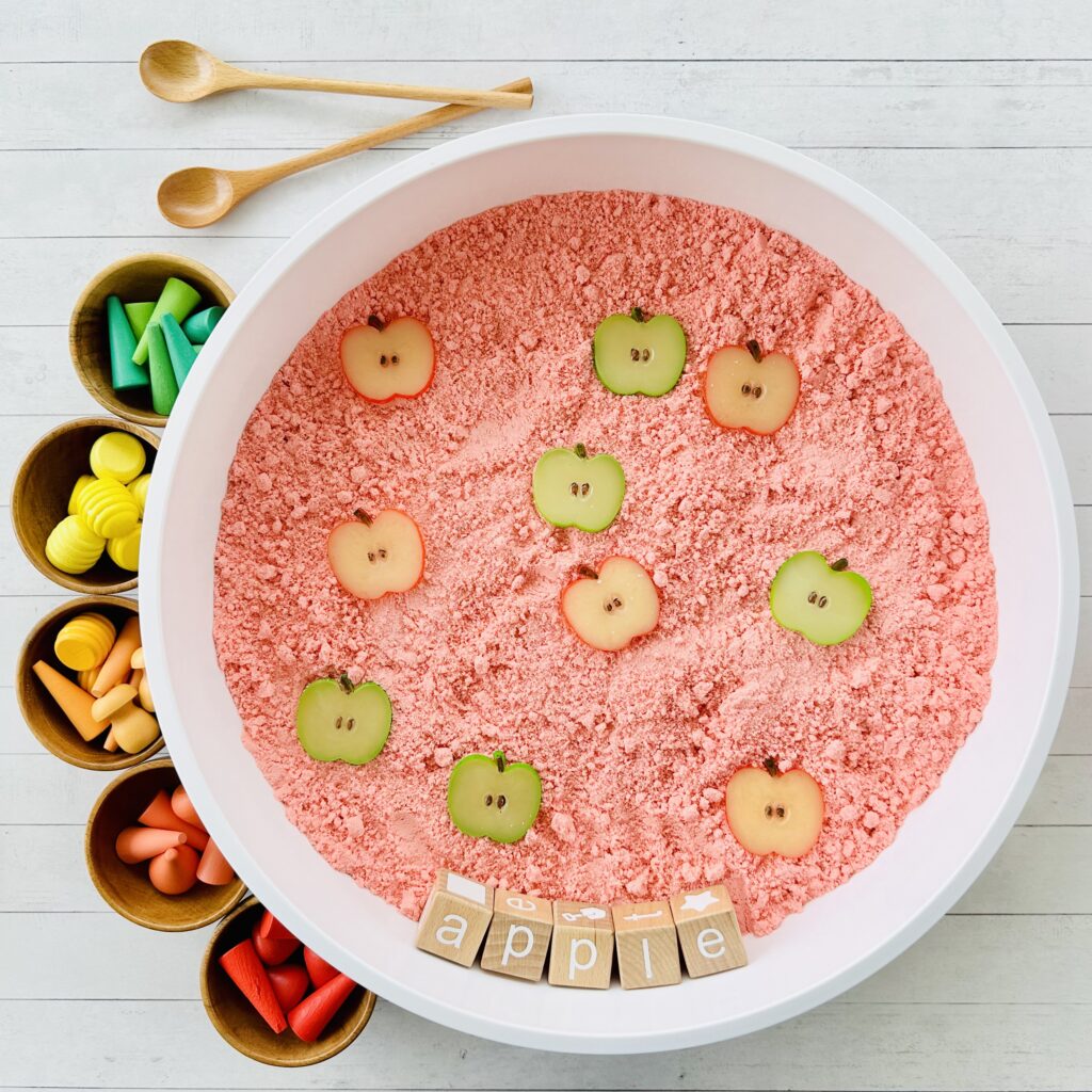 How To Make An Apple Moon Sand Sensory Bin