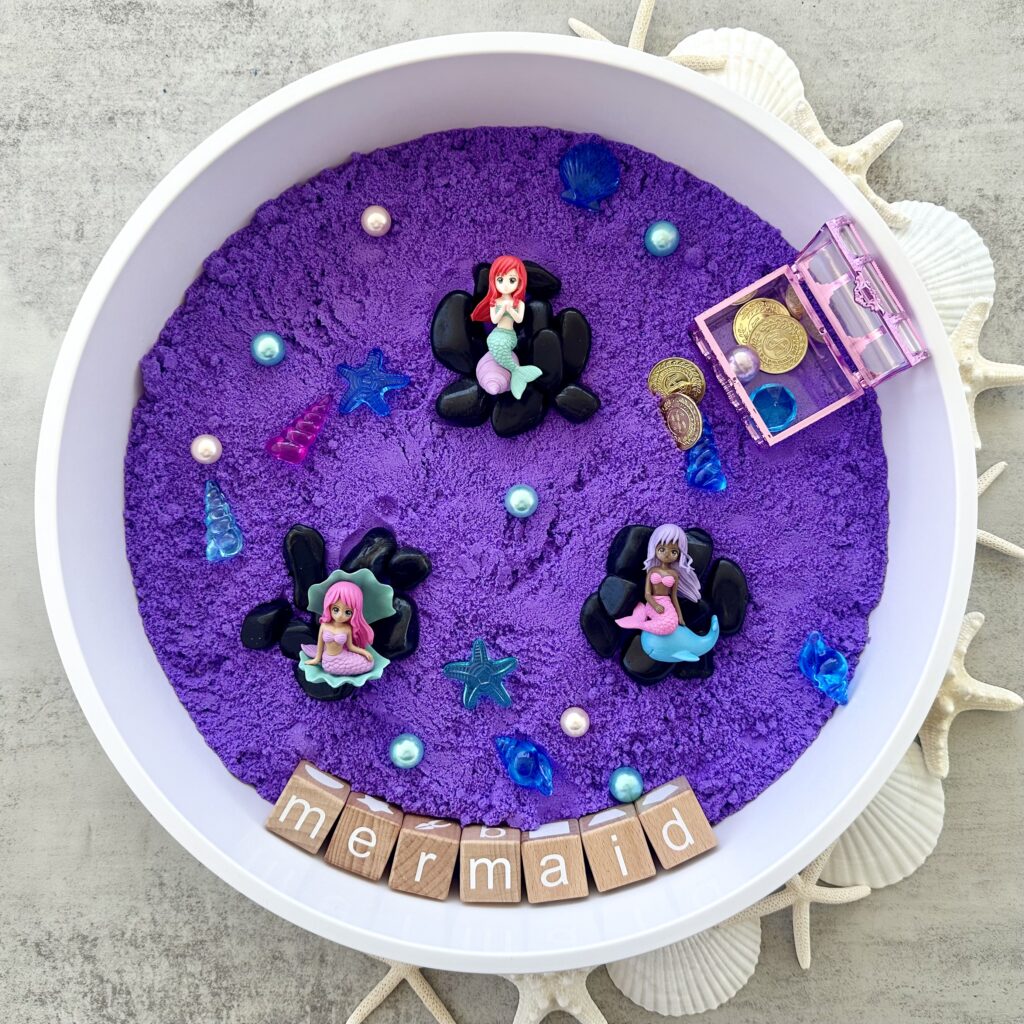 How To Make A Colorful Kinetic Sand Mermaid Sensory Bin