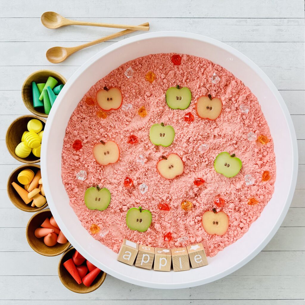 How To Make An Apple Moon Sand Sensory Bin