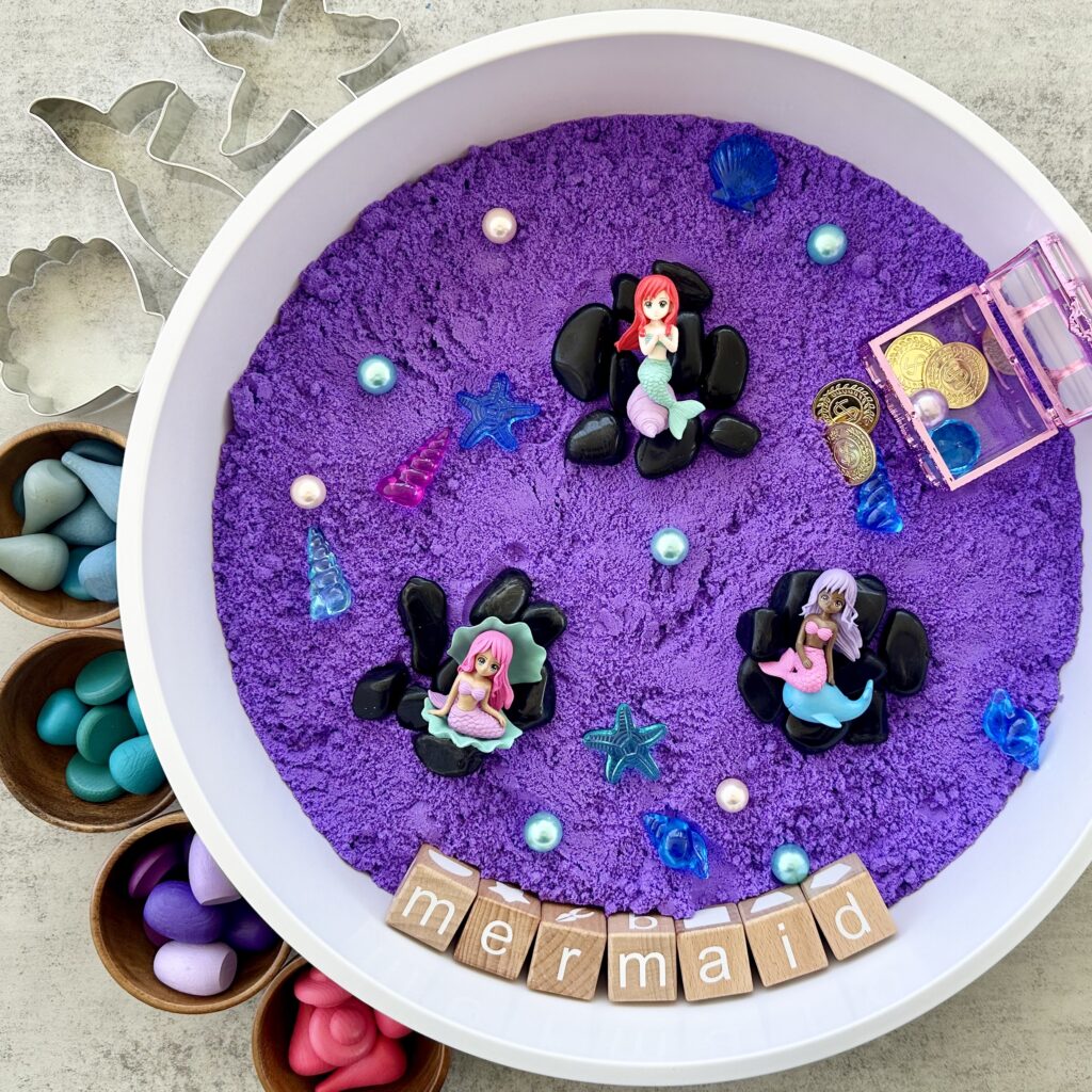 How To Make A Colorful Kinetic Sand Mermaid Sensory Bin