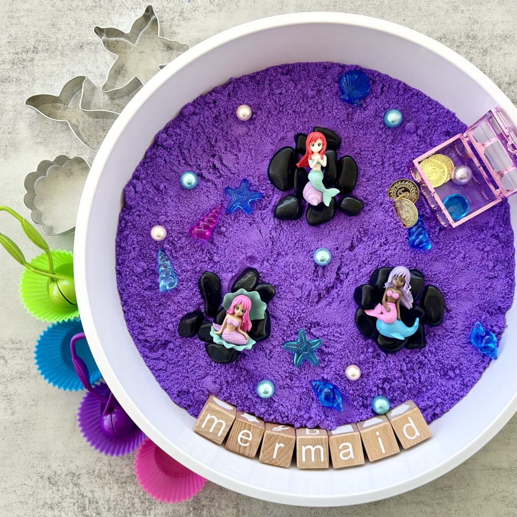How To Make A Colorful Kinetic Sand Mermaid Sensory Bin