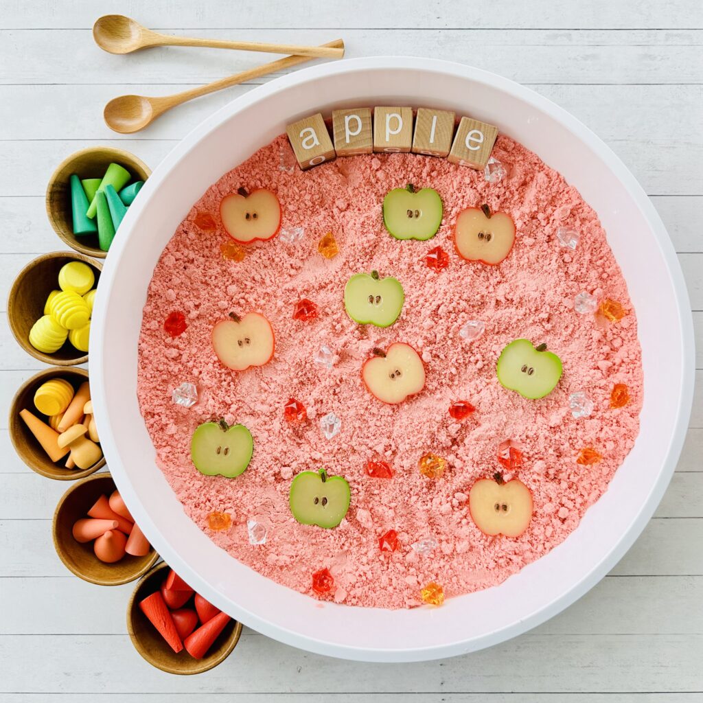 How To Make An Apple Moon Sand Sensory Bin