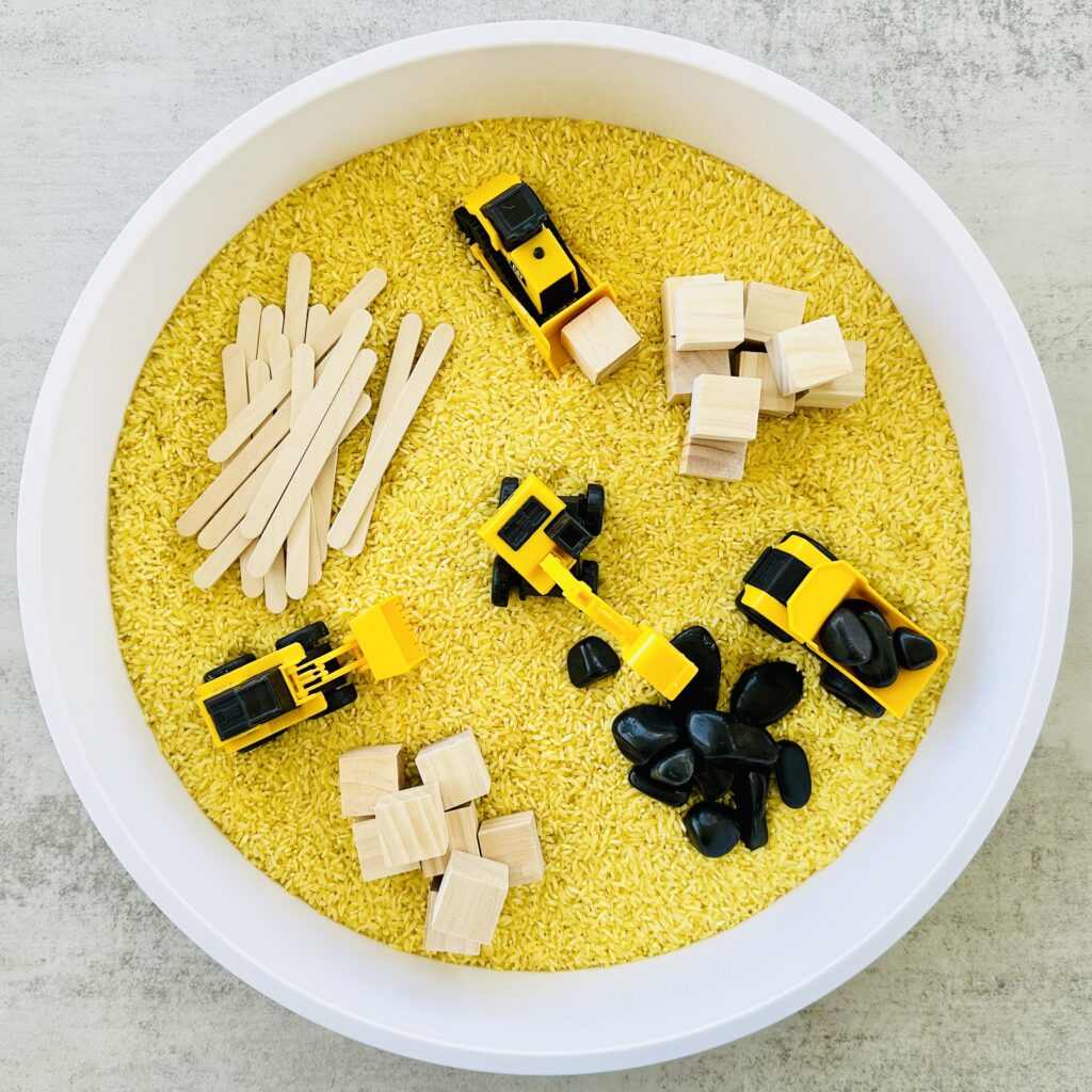 How To Make A Construction Colored Rice Sensory Bin
