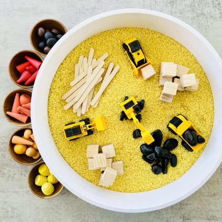How To Make A Construction Colored Rice Sensory Bin