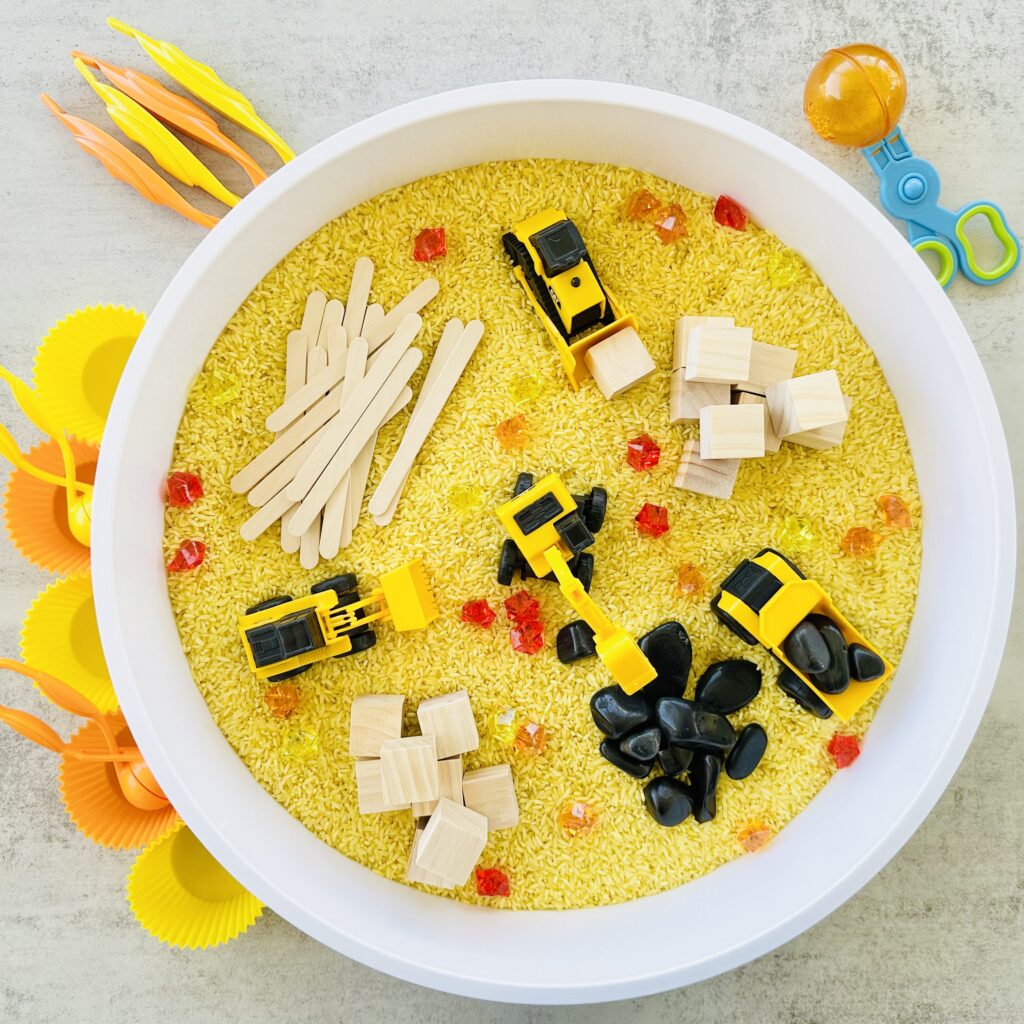 How To Make A Construction Colored Rice Sensory Bin