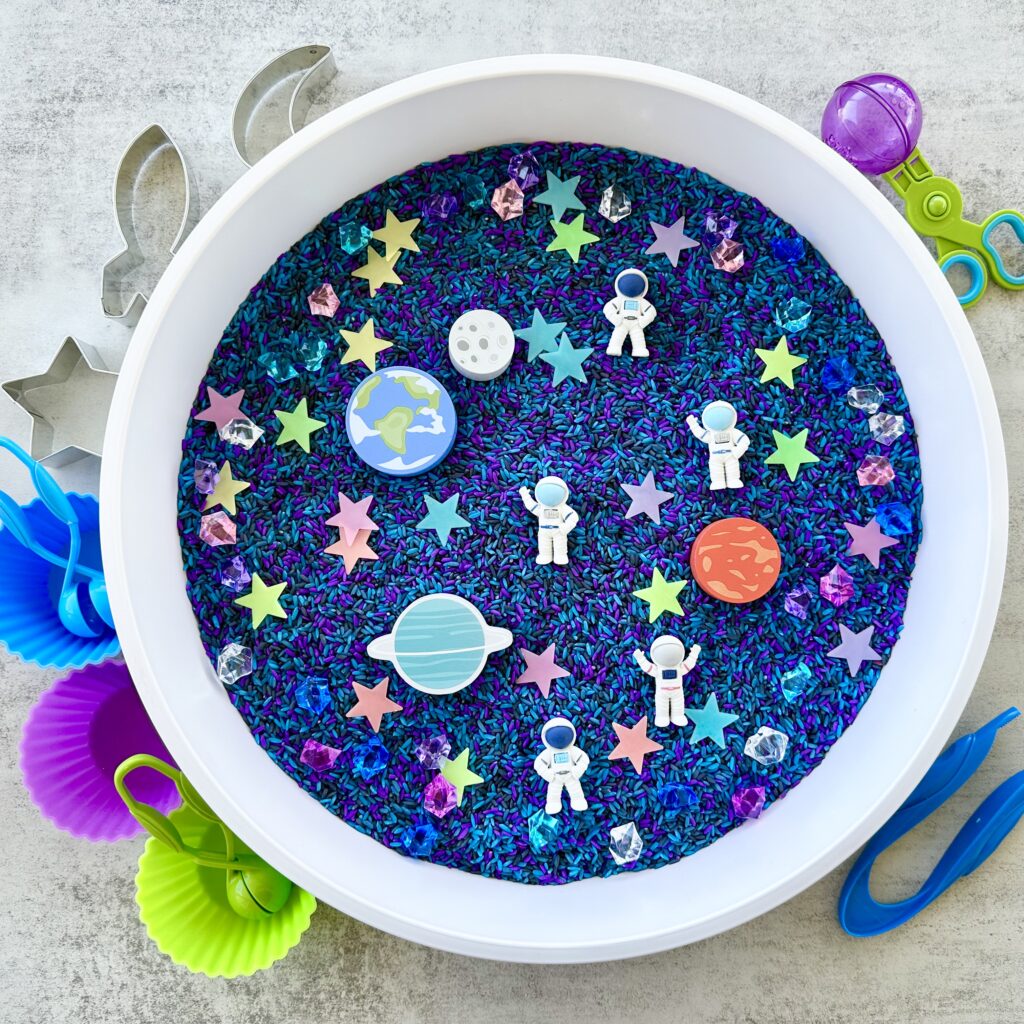 How To Make An Outer Space Galaxy Rice Sensory Bin