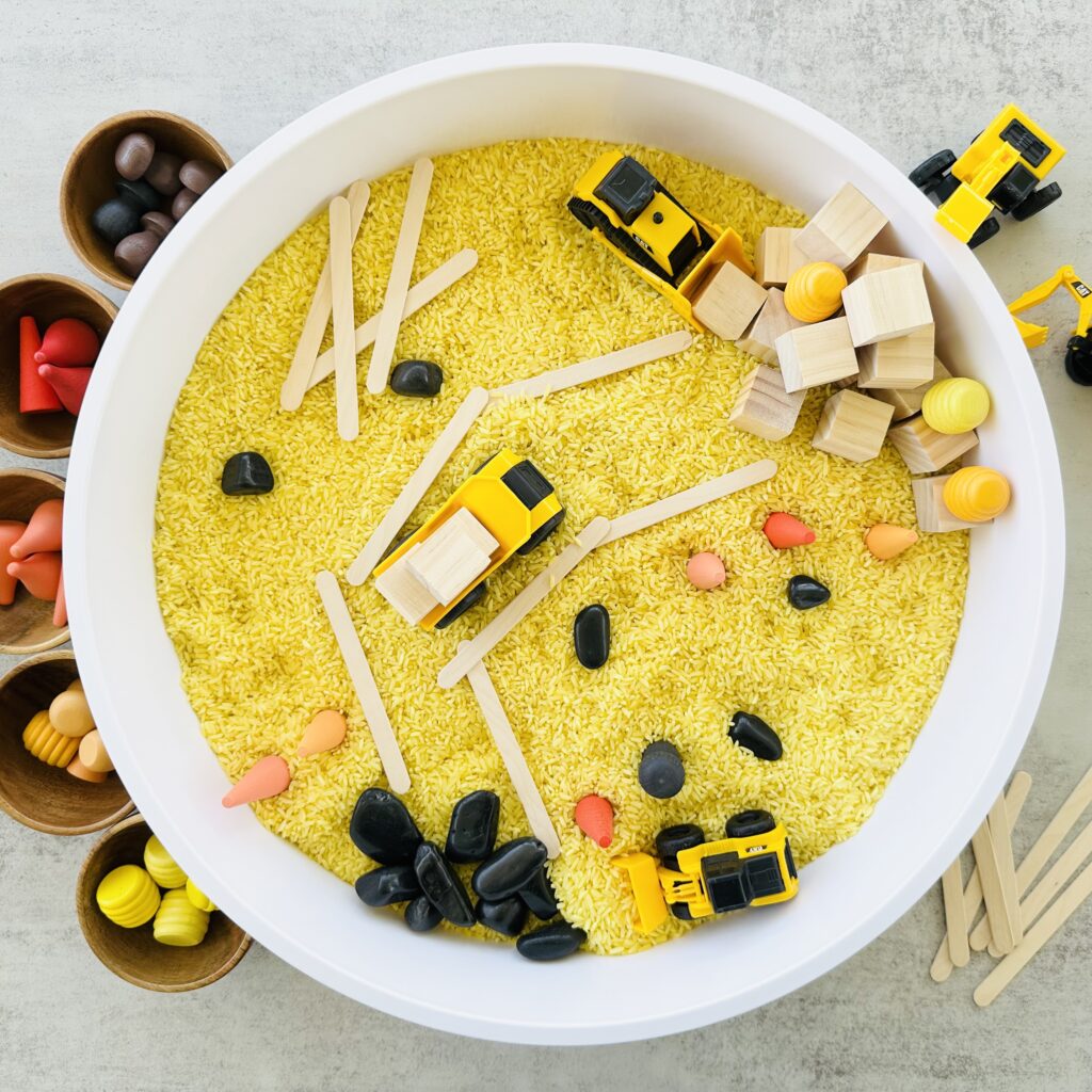 How To Make A Construction Colored Rice Sensory Bin