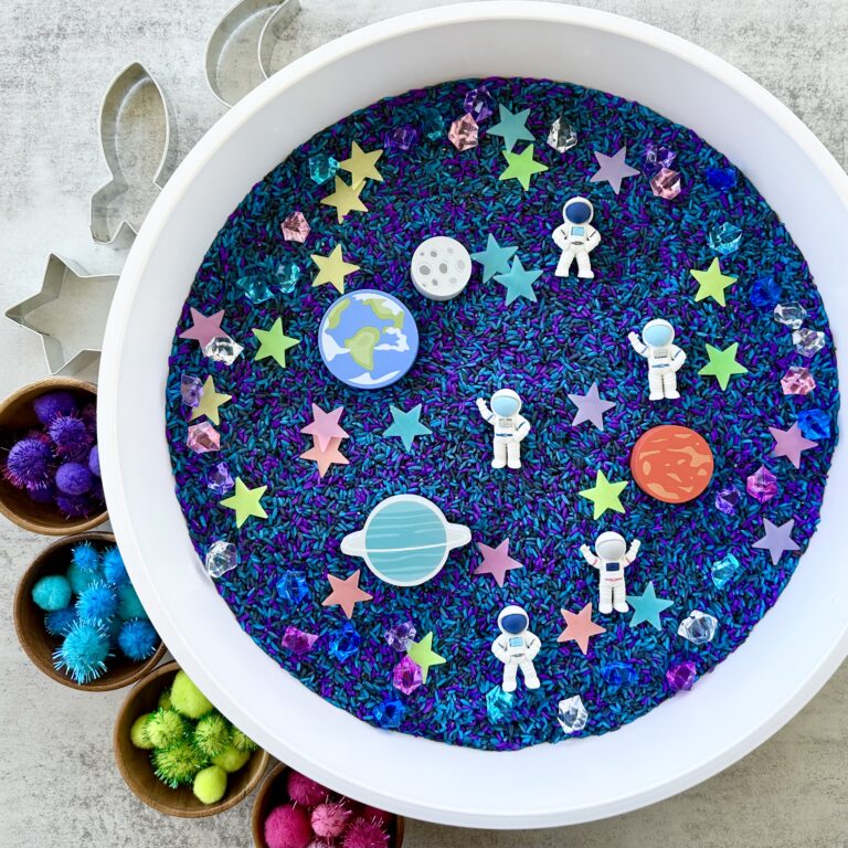 How To Make An Outer Space Galaxy Rice Sensory Bin