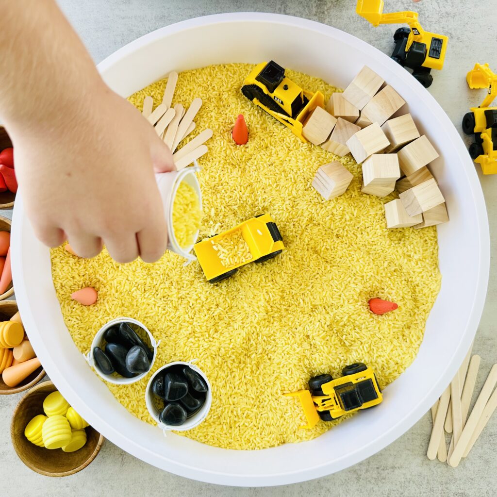 How To Make A Construction Colored Rice Sensory Bin