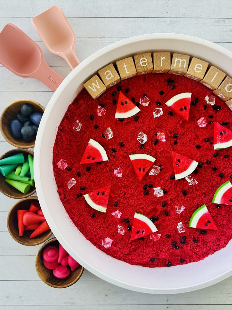 How To Make A DIY Kinetic Sand Watermelon Sensory Bin