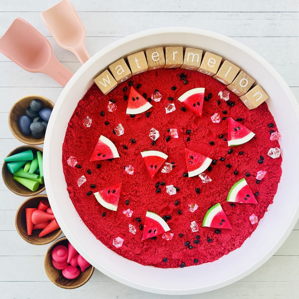 How To Make A DIY Kinetic Sand Watermelon Sensory Bin