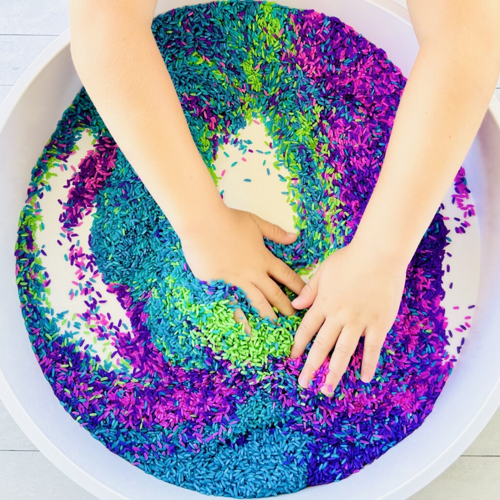 How To Make A Mermaid Colored Rice Sensory Bin