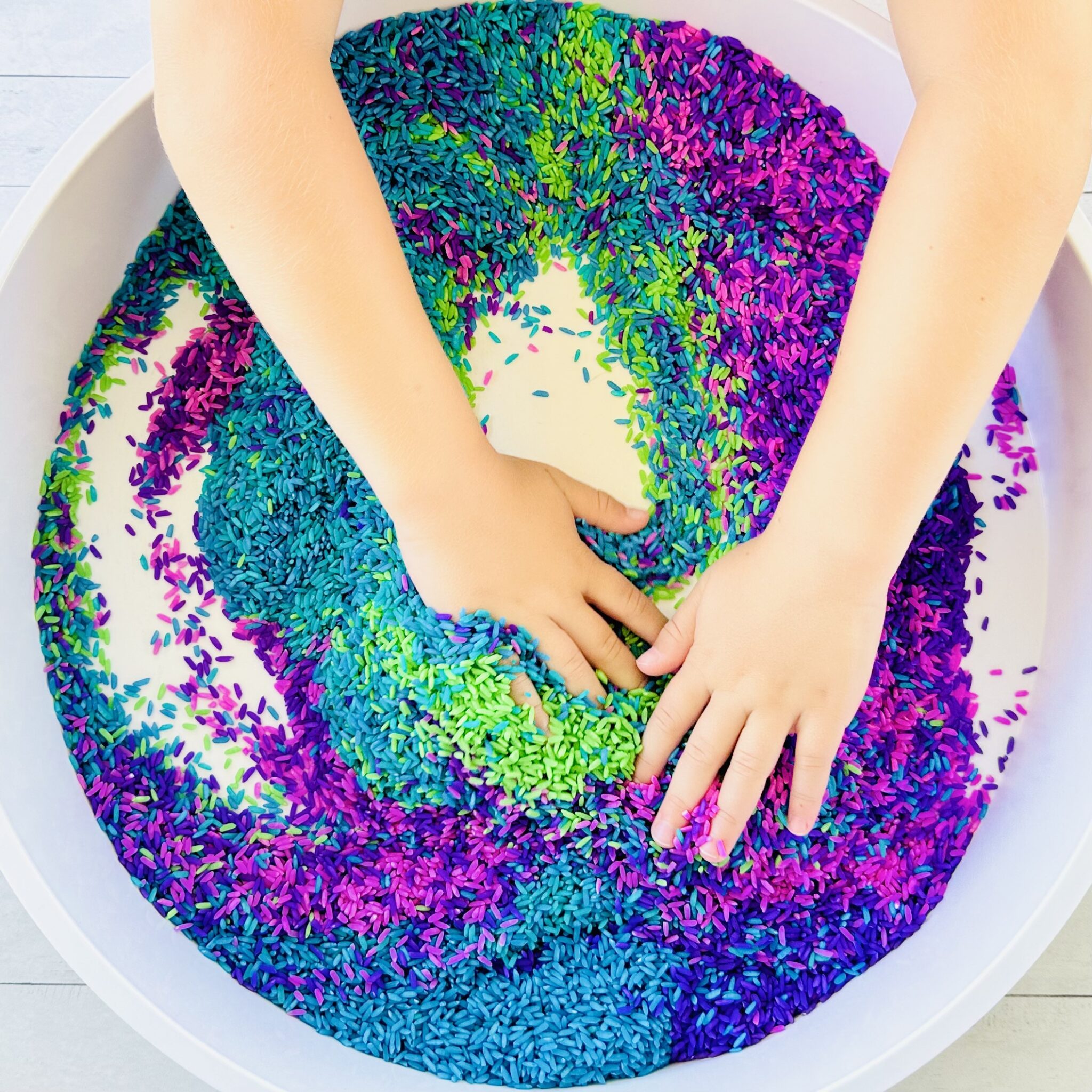 How To Make A Mermaid Colored Rice Sensory Bin - Raising Wild Things ...