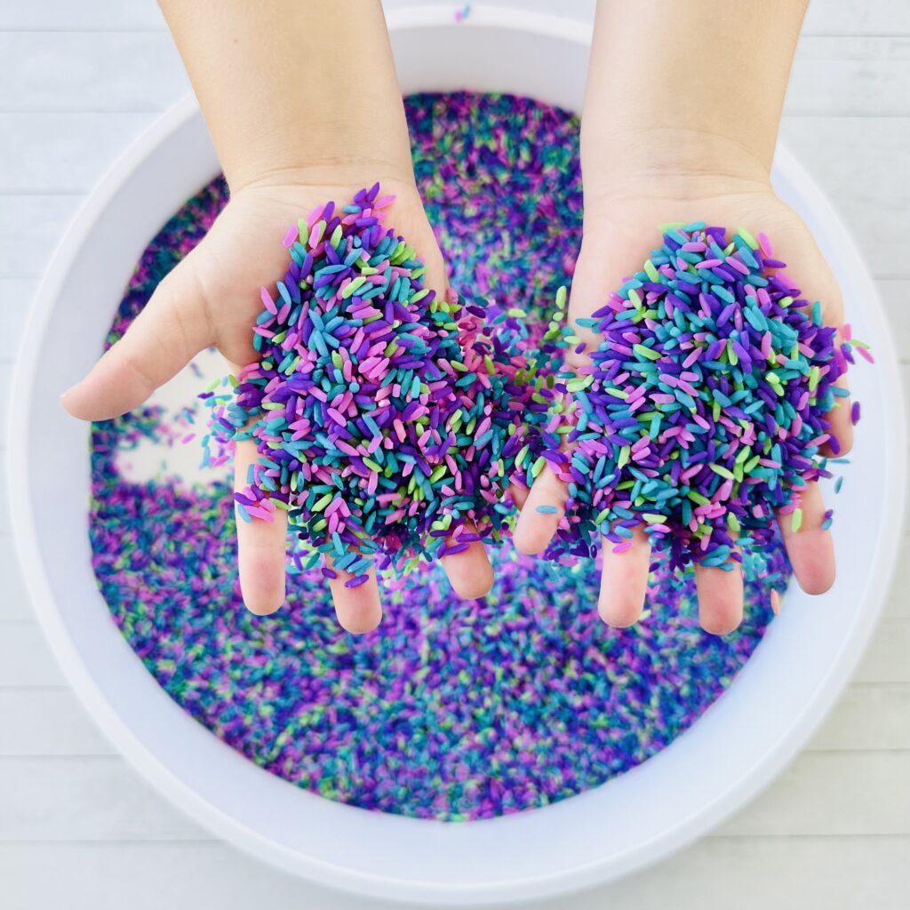 How To Make A Mermaid Colored Rice Sensory Bin