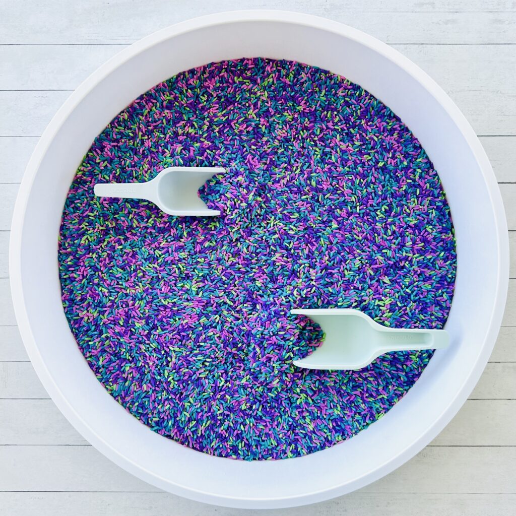How To Make A Mermaid Colored Rice Sensory Bin
