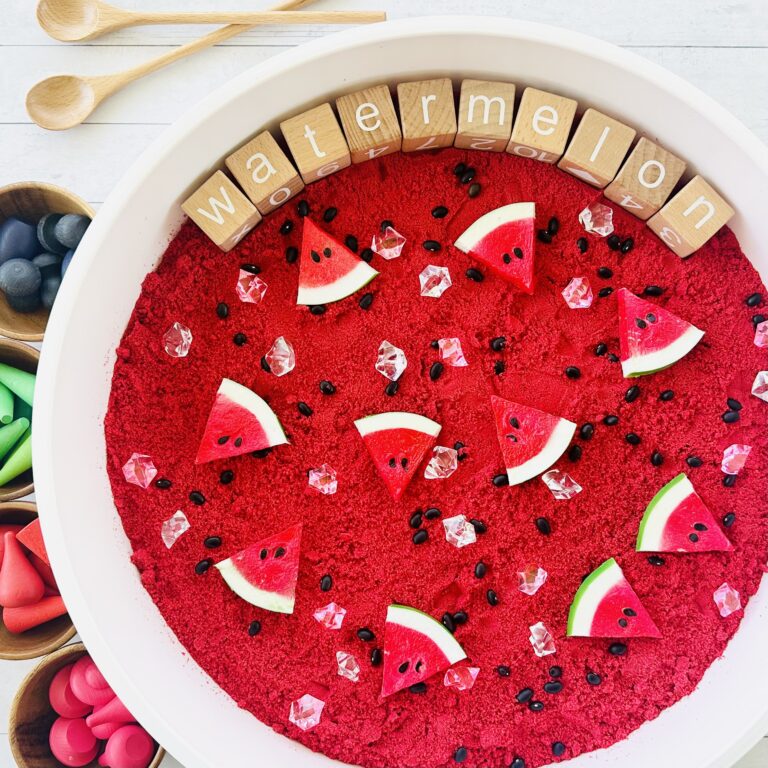 How To Make A DIY Kinetic Sand Watermelon Sensory Bin
