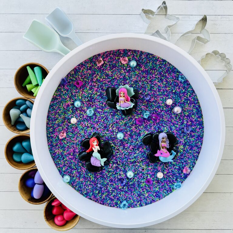 How To Make A Mermaid Colored Rice Sensory Bin