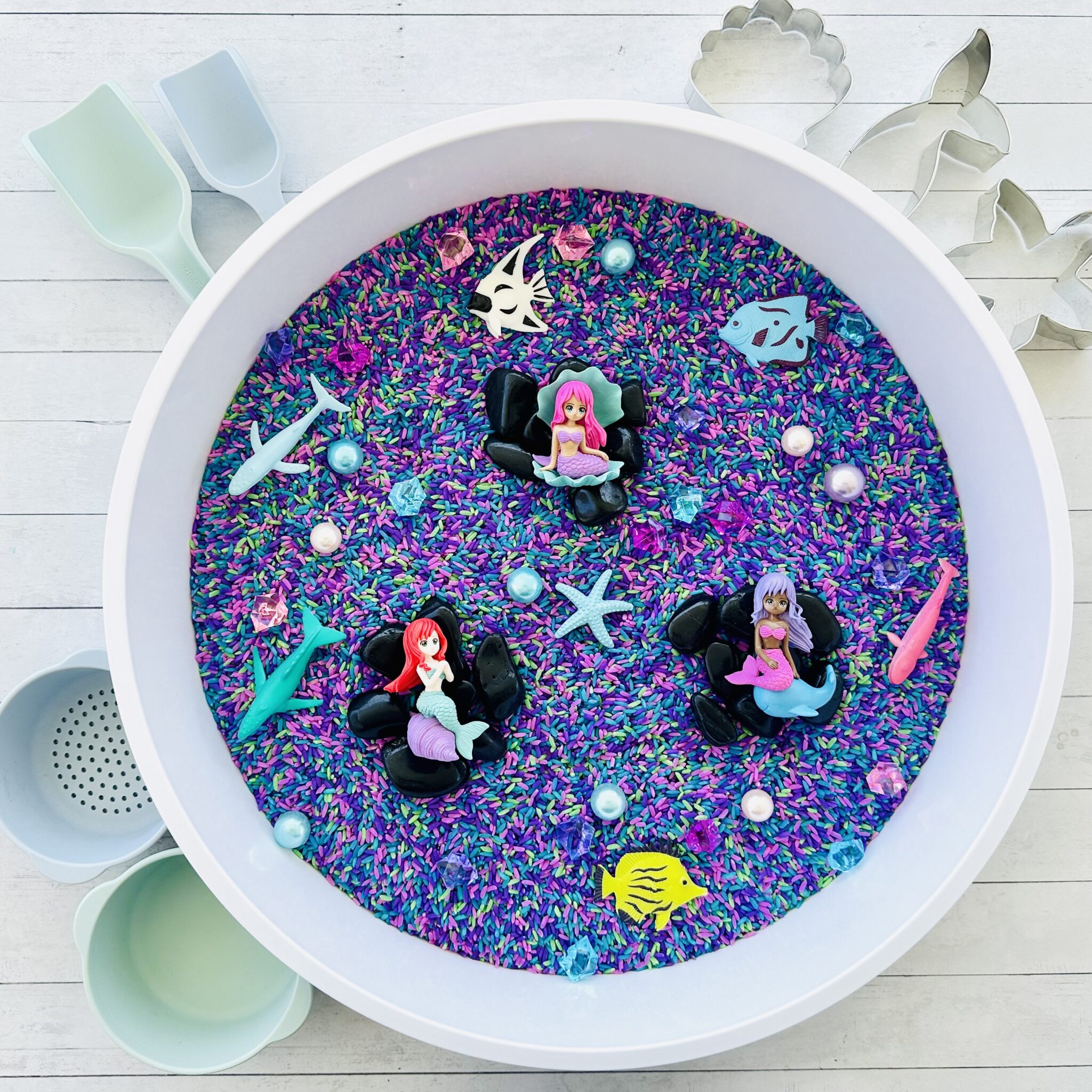 How To Make A Mermaid Colored Rice Sensory Bin - Raising Wild Things ...