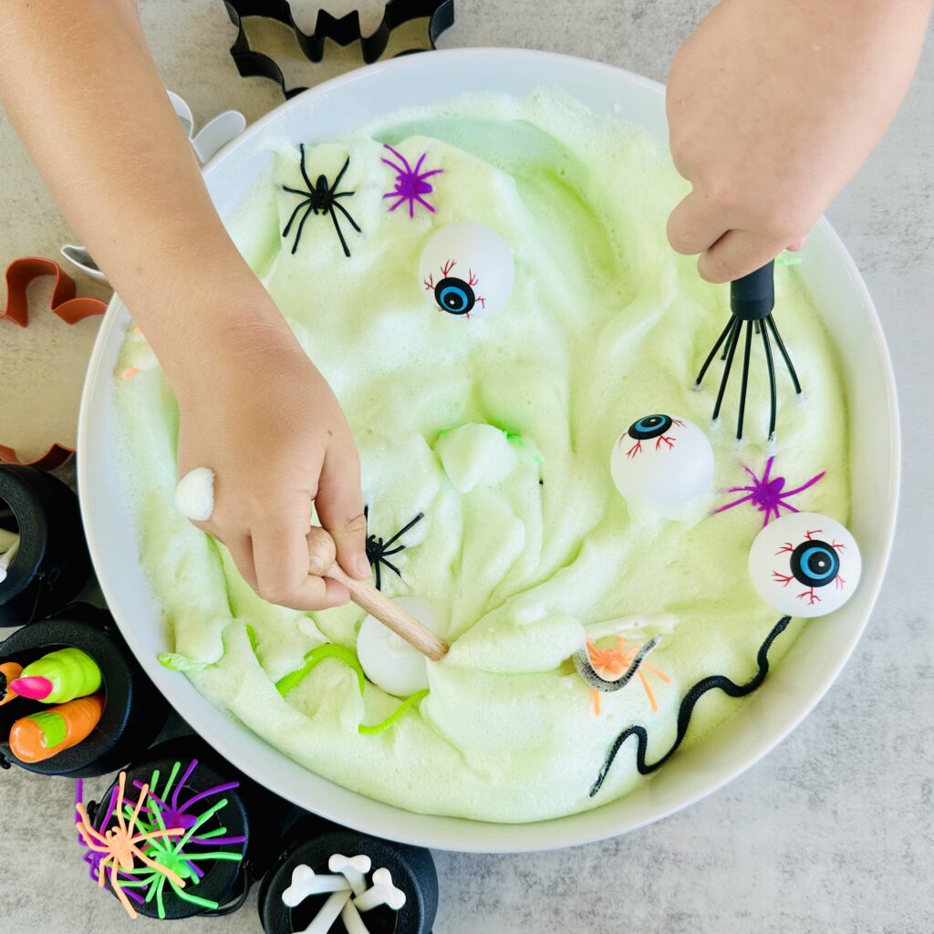 Taste-Safe Chickpea Foam Witches Brew Sensory Bin
