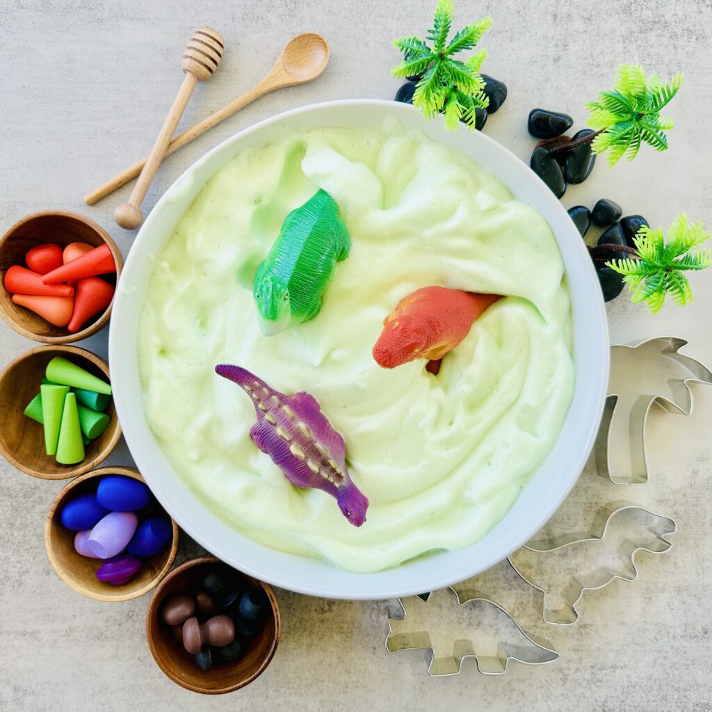 How To Make A Dinosaur Chickpea Foam Sensory Bin