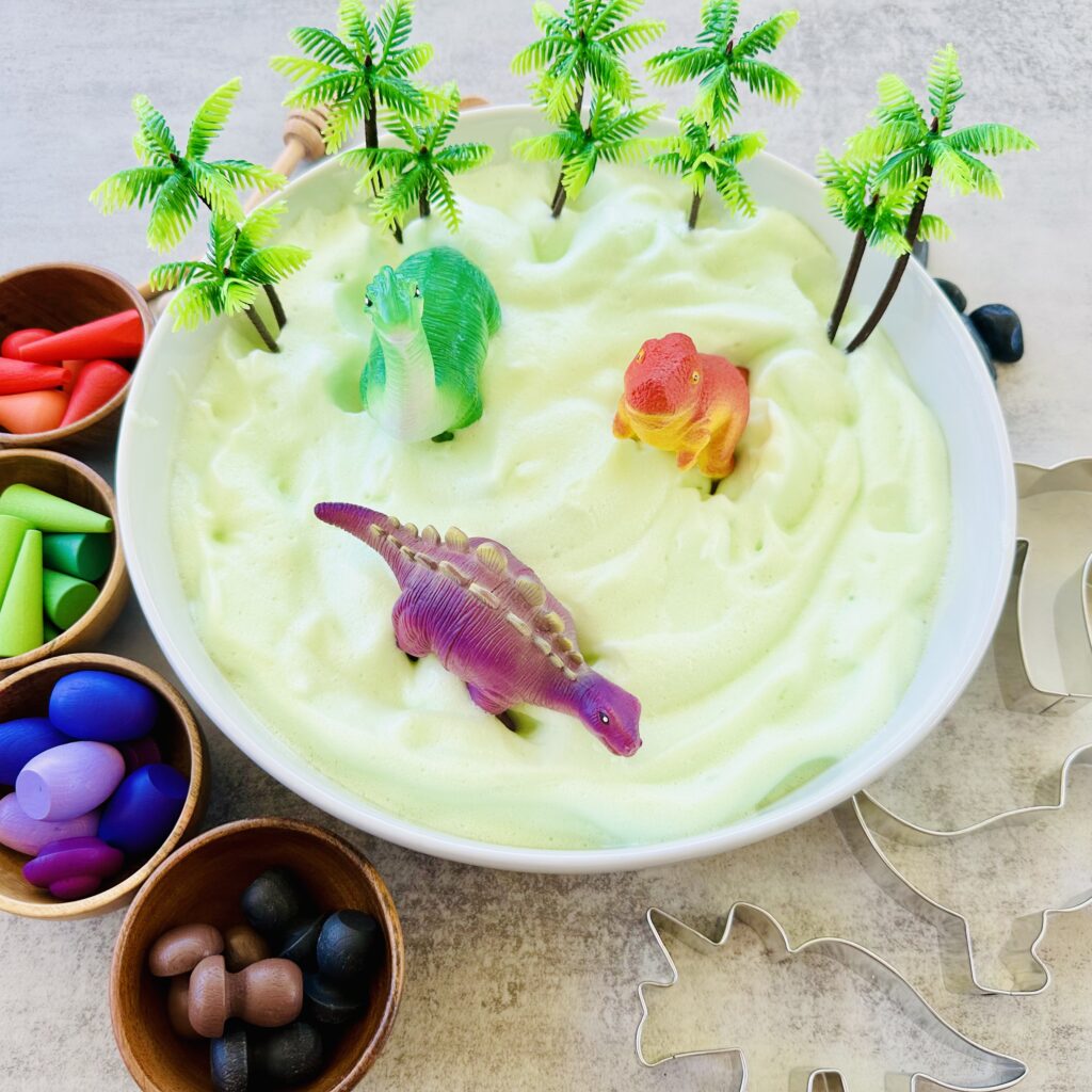 How To Make A Dinosaur Chickpea Foam Sensory Bin