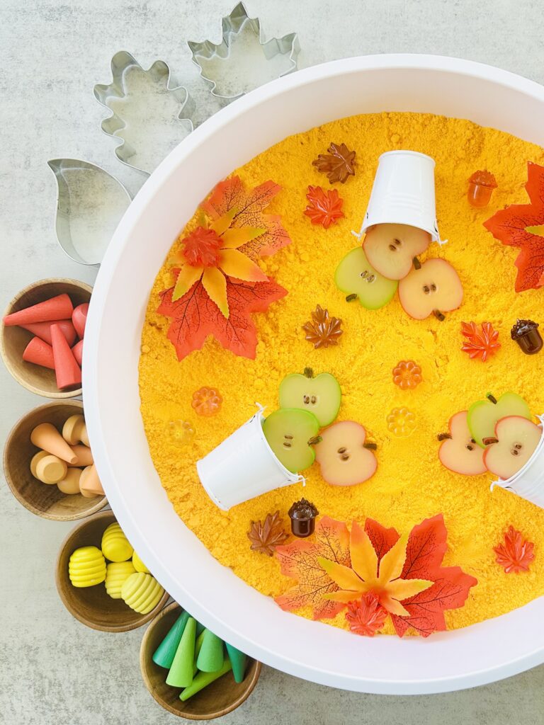 Fall Sensory Bin Using DIY Kinetic Sand