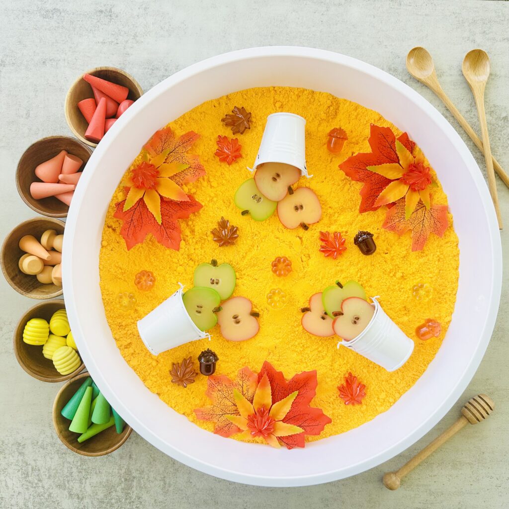 Fall Sensory Bin Using DIY Kinetic Sand