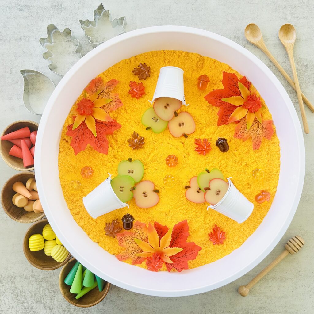 Fall Sensory Bin Using DIY Kinetic Sand