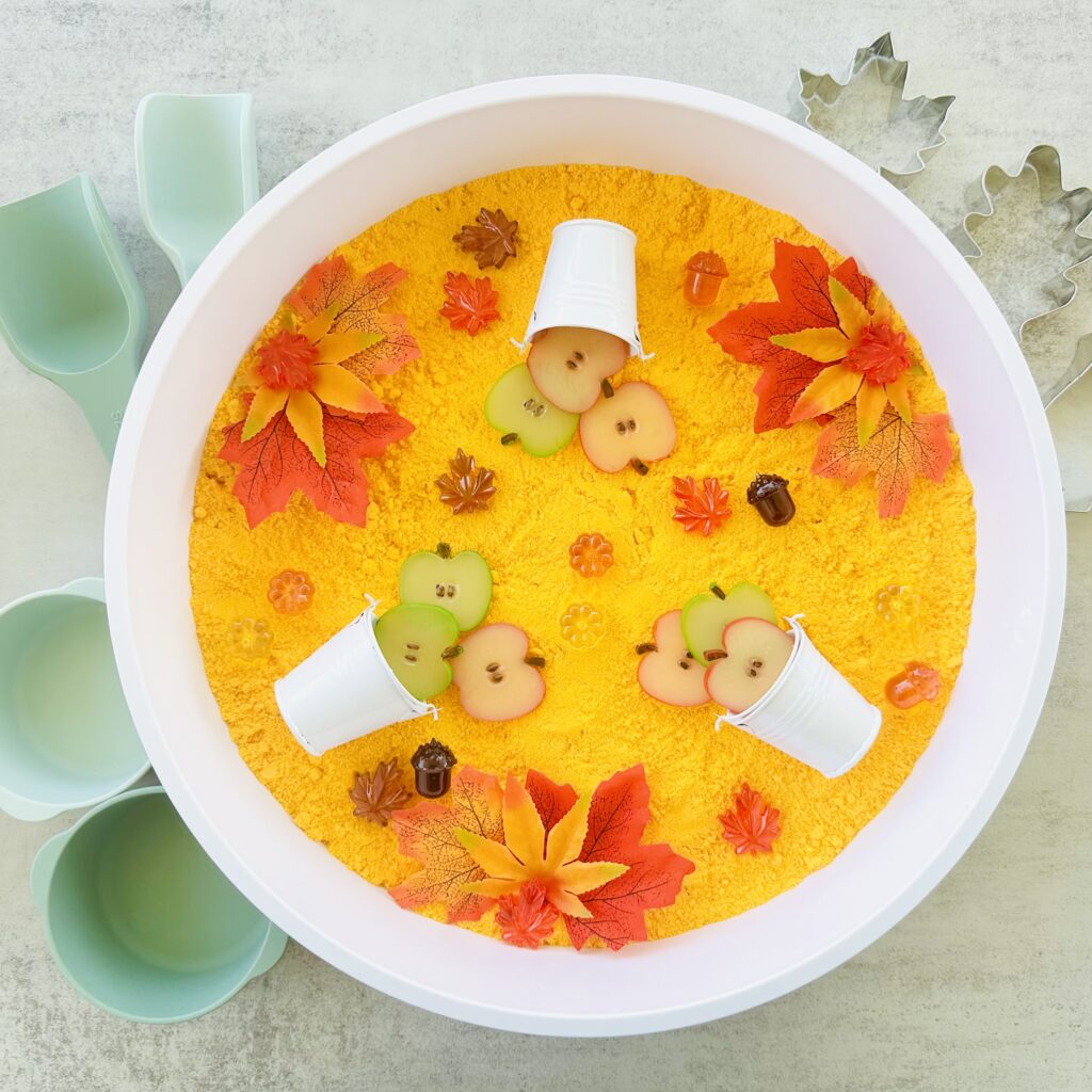 Fall Sensory Bin Using DIY Kinetic Sand