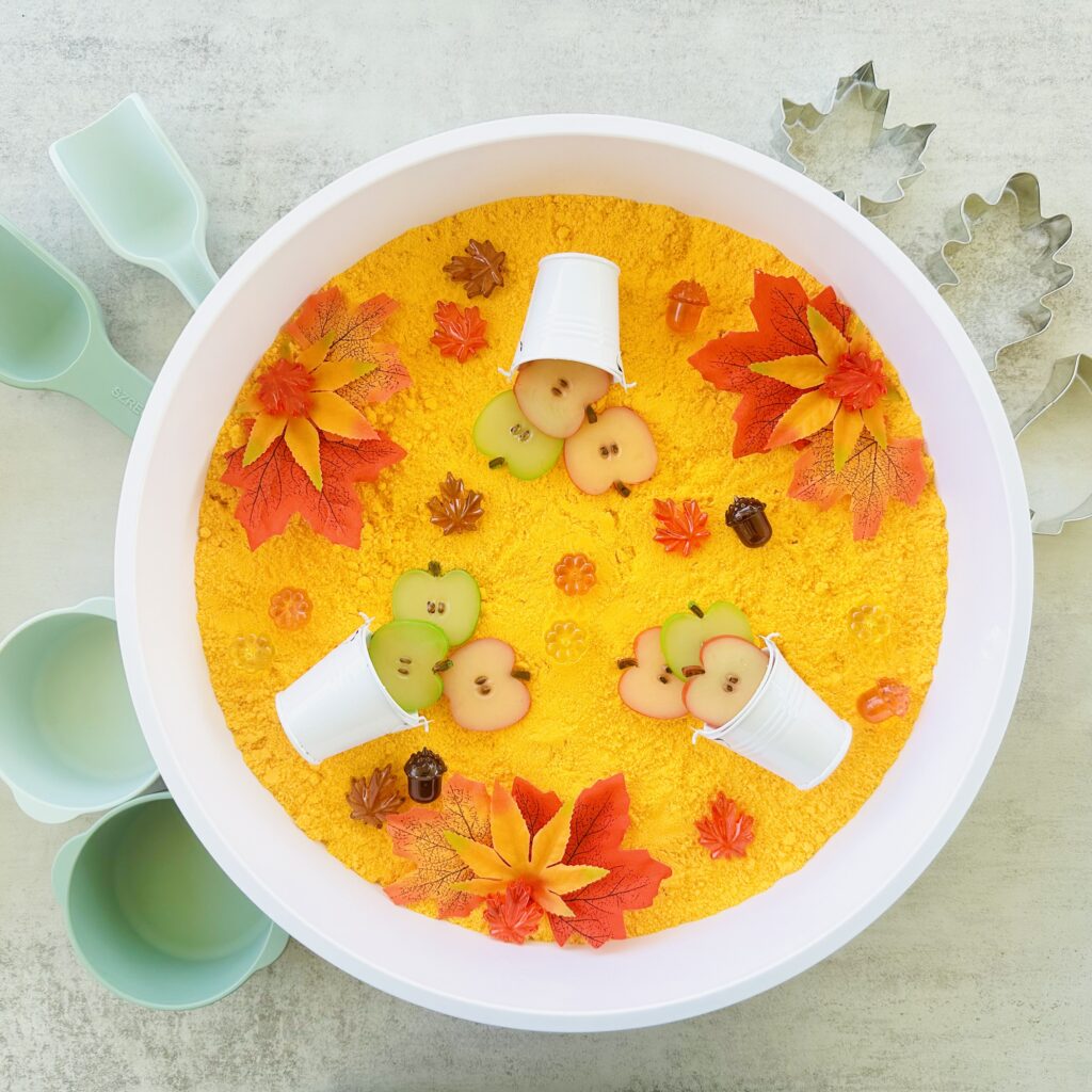 Fall Sensory Bin Using DIY Kinetic Sand