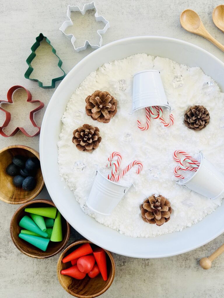 Snow Sensory Bin Using The Best DIY Fake Snow Recipe