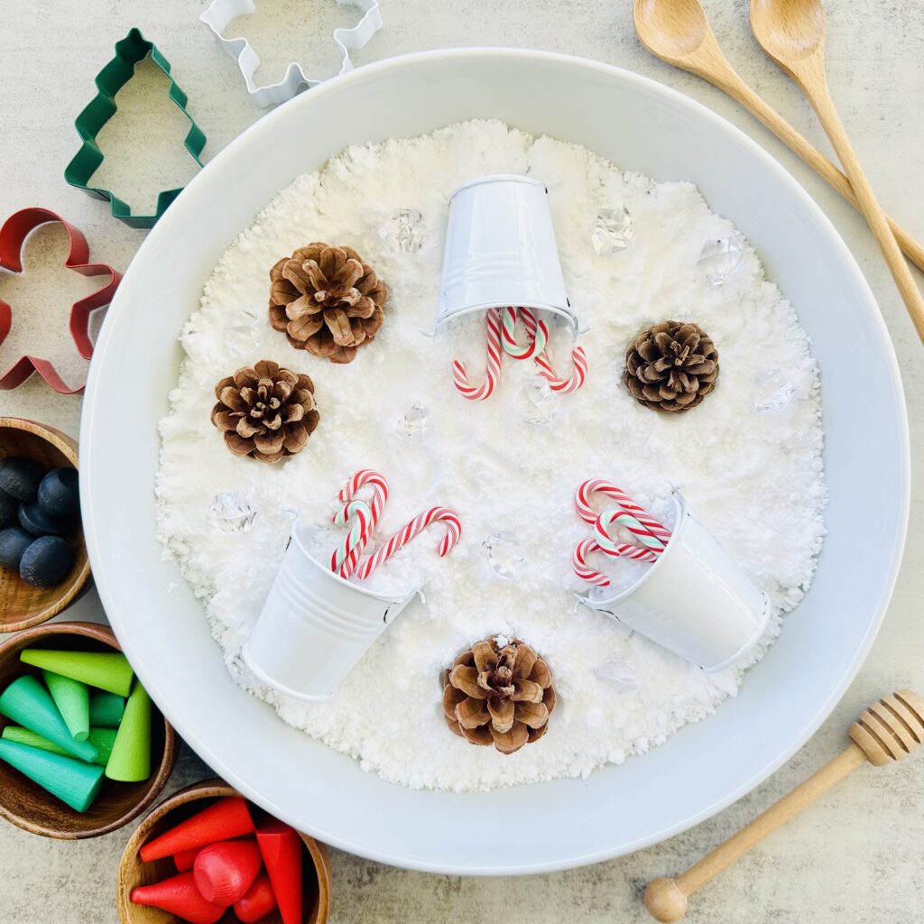 Snow Sensory Bin Using The Best DIY Fake Snow Recipe