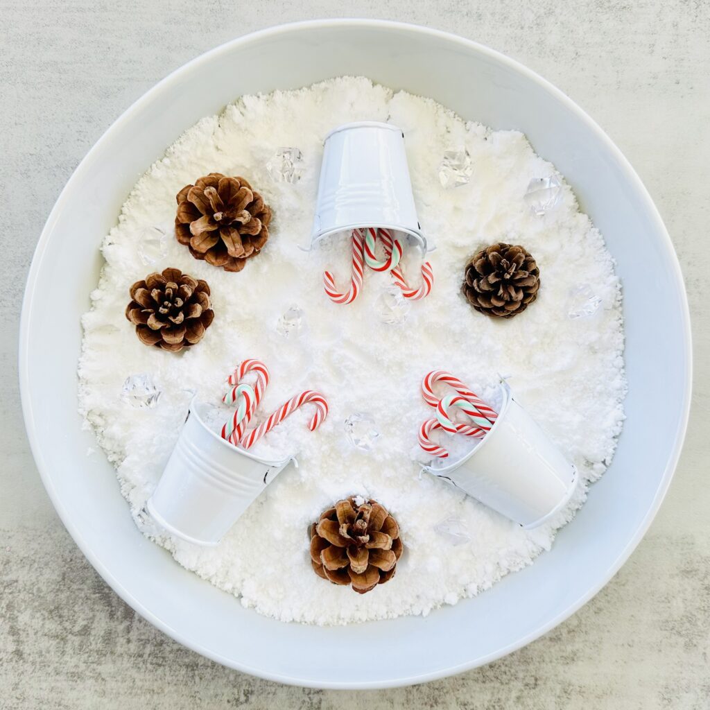 Snow Sensory Bin Using The Best DIY Fake Snow Recipe
